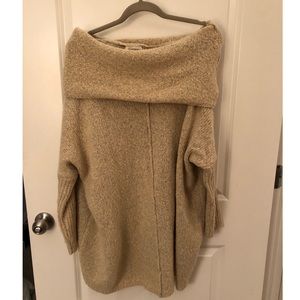 Off the Shoulder Beige Sweater Dress